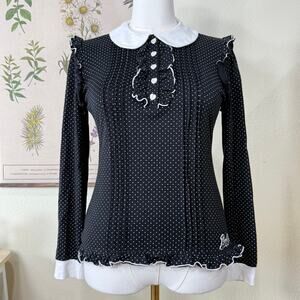Barbie Golf Pearly Gates Polka Dot Heart Ruffle Polo Shirt Twee Preppy Japan 2 M